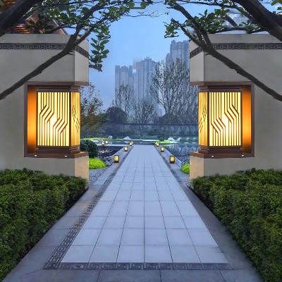 中式太陽(yáng)能柱頭燈 新古典中字庭院燈戶外防水花園別墅圍墻柱子燈