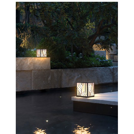 LED草坪燈現代中式簡約條紋方形柱頭燈小區商業街防水廠家批發